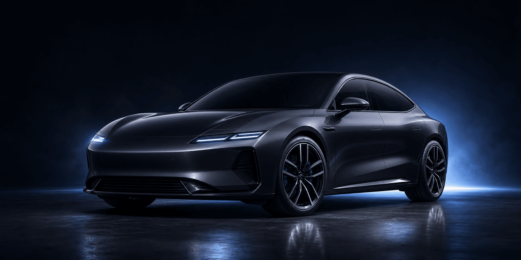 Premium-Sportlimousine in einem dunklen Studio